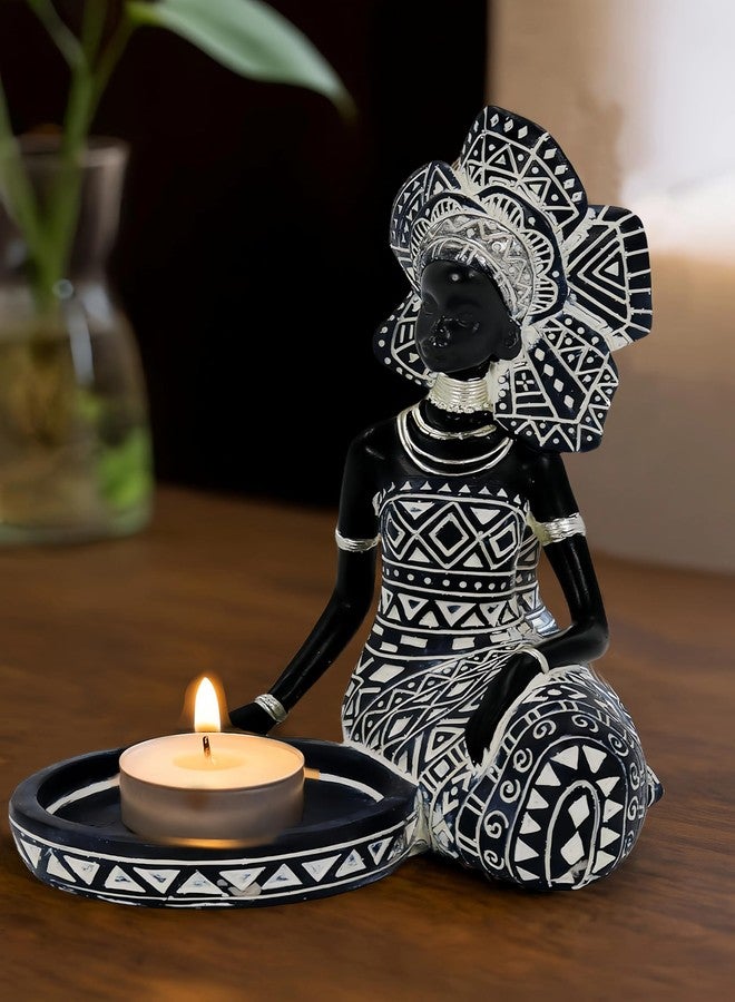Dwelloria African Woman Candle Holder Statue - Tribal Resin Figurine for Tea Lights or Pillar Candles, Afrocentric Boho Home Decor for Living Room, Meditation Space, Bookshelf - Image 2