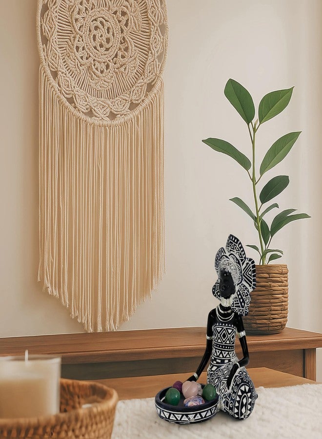 Dwelloria African Woman Candle Holder Statue - Tribal Resin Figurine for Tea Lights or Pillar Candles, Afrocentric Boho Home Decor for Living Room, Meditation Space, Bookshelf - Image 3