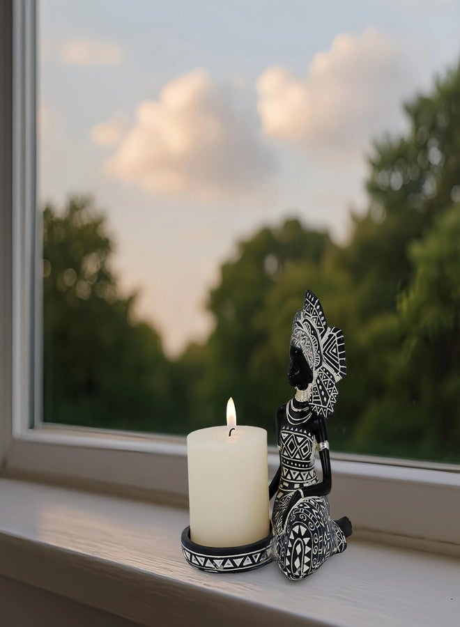 Dwelloria African Woman Candle Holder Statue - Tribal Resin Figurine for Tea Lights or Pillar Candles, Afrocentric Boho Home Decor for Living Room, Meditation Space, Bookshelf - Image 5