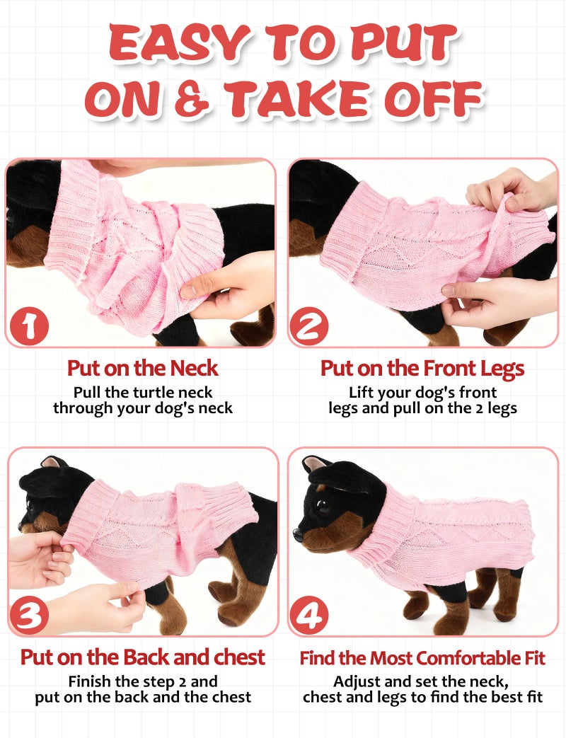 AURUZA Dog Sweaters for Small Medium Large Dogs Cats, Soft Warm Turtleneck Pullover Solid Cable Knit Fleece Stretch Pet Clothes,Classic Fuzzy Coat for Puppy Girl Boys for Fall Winter Cold Weather - Image 4