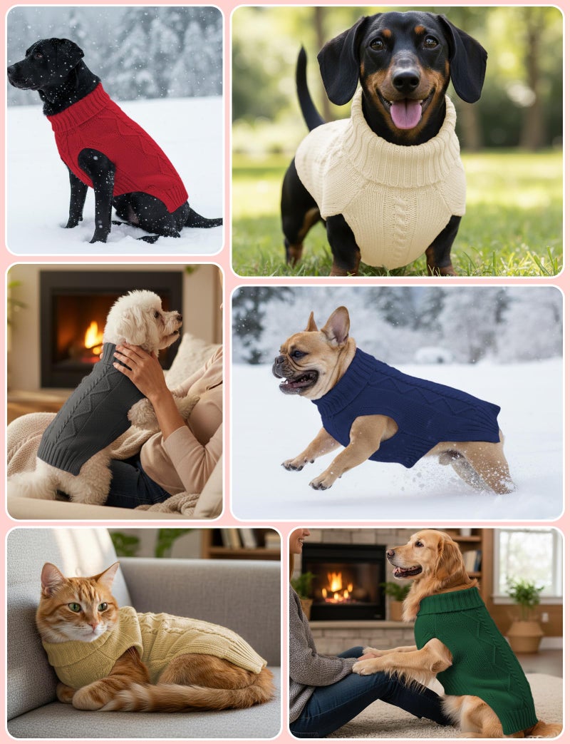 AURUZA Dog Sweaters for Small Medium Large Dogs Cats, Soft Warm Turtleneck Pullover Solid Cable Knit Fleece Stretch Pet Clothes,Classic Fuzzy Coat for Puppy Girl Boys for Fall Winter Cold Weather - Image 5