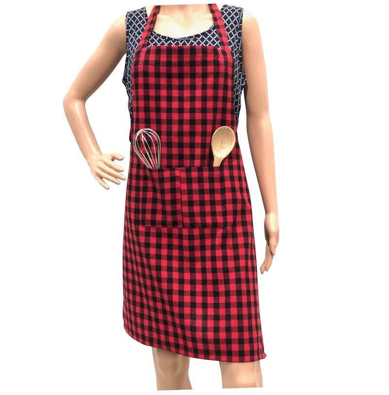Pixel Home Red Cotton Check Apron with Pocket - Image 1