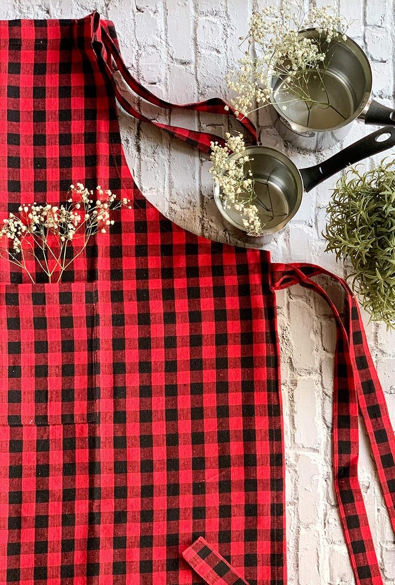 Pixel Home Red Cotton Check Apron with Pocket - Image 2
