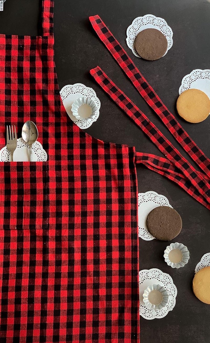 Pixel Home Red Cotton Check Apron with Pocket - Image 4