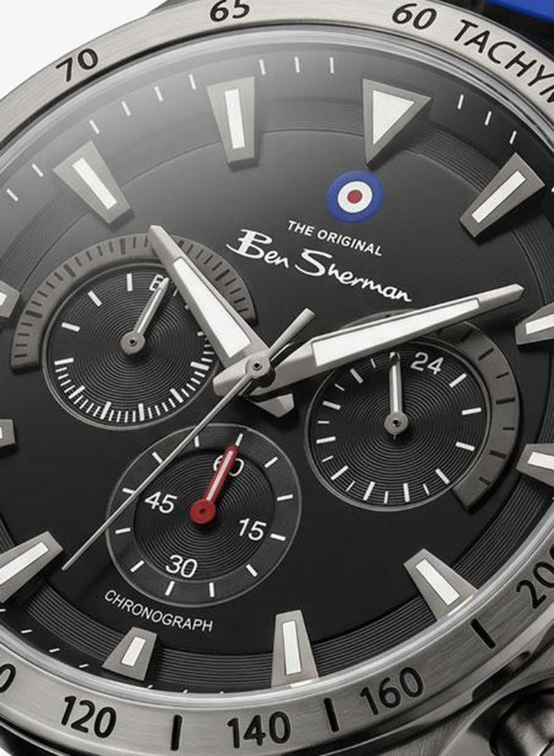 Ben Sherman Liverpool  Black Dial Black Silicone Strap Chronograph Watch for Men, 44mm - Image 2