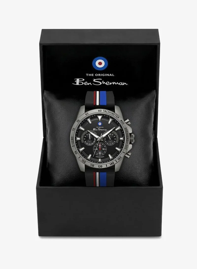 Ben Sherman Black Liverpool  Black Dial Black Silicone Strap Chronograph Watch for Men, 44mm for Men | Best Price UAE