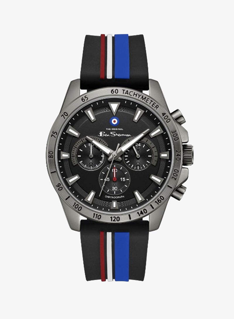 Ben Sherman Liverpool  Black Dial Black Silicone Strap Chronograph Watch for Men, 44mm - Image 1