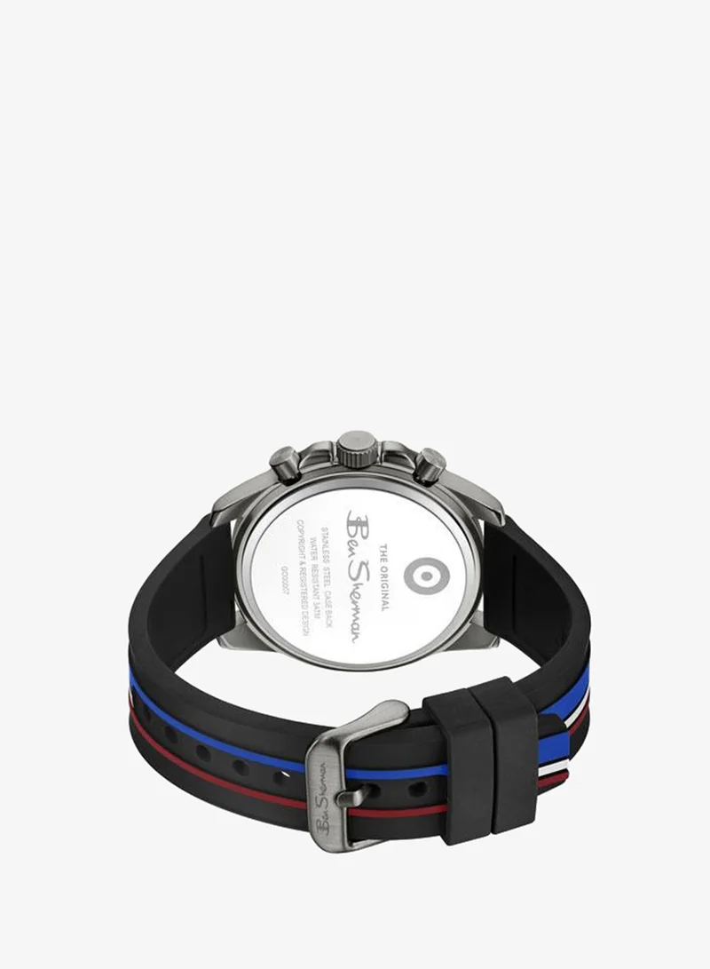 Ben Sherman Black Liverpool  Black Dial Black Silicone Strap Chronograph Watch for Men, 44mm for Men | Best Price UAE