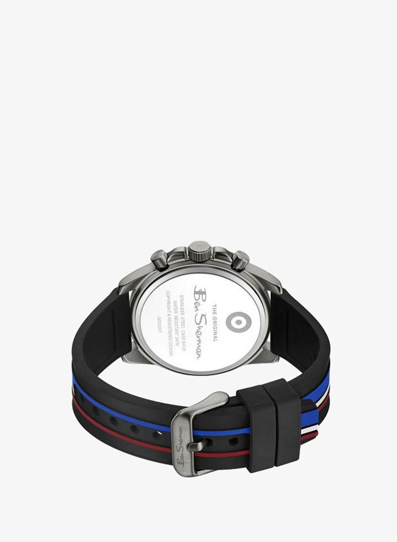 Ben Sherman Liverpool  Black Dial Black Silicone Strap Chronograph Watch for Men, 44mm - Image 3