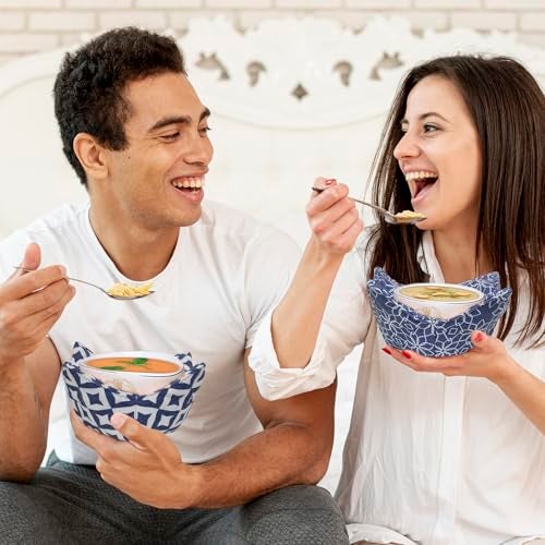 ROGITU Cotton Microwavable Bowl Cozy, Microwave-Safe Hot Bowl Holders, Soup bowl Cozy Hot Pads (Blue Series) - Image 4