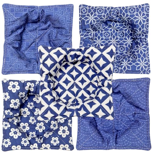 ROGITU Cotton Microwavable Bowl Cozy, Microwave-Safe Hot Bowl Holders, Soup bowl Cozy Hot Pads (Blue Series) - Image 3