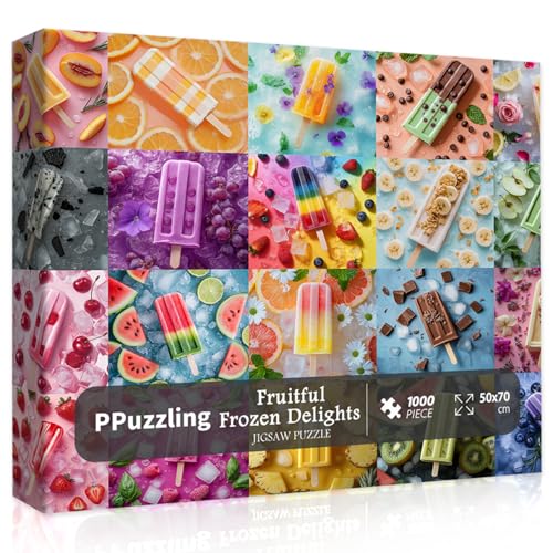 PPuzzling Rainbow Popsicle Puzzles for Adults 1000 Pieces Summer Fruit Ice Cream Collage Jigsaw Puzzle Colorful Dessert Food Theme Impossible Challenging Puzzles for Adults - Image 5