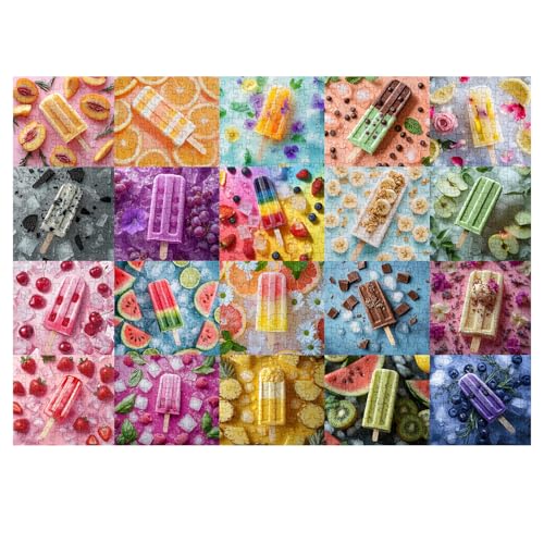 PPuzzling Rainbow Popsicle Puzzles for Adults 1000 Pieces Summer Fruit Ice Cream Collage Jigsaw Puzzle Colorful Dessert Food Theme Impossible Challenging Puzzles for Adults - Image 1