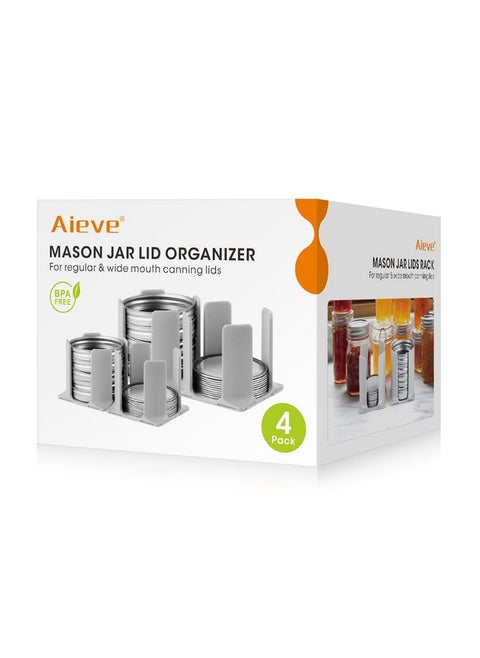 AIEVE Mason Jar Lid Organizer, 4 Pack Canning Lid Storage Rack for Storing Wide & Regular Mouth Lids and Rings