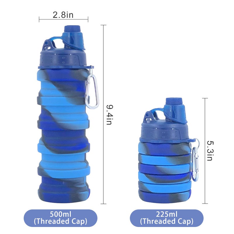 YCTMALL Collapsible Water Bottles Two Pack Travel Sports Portable Sport Water Bottle comes with mountaineering Buckle 500ml silicone Water-proof camping water bottle (Blue camouflage+Pink camouflage) - Image 3
