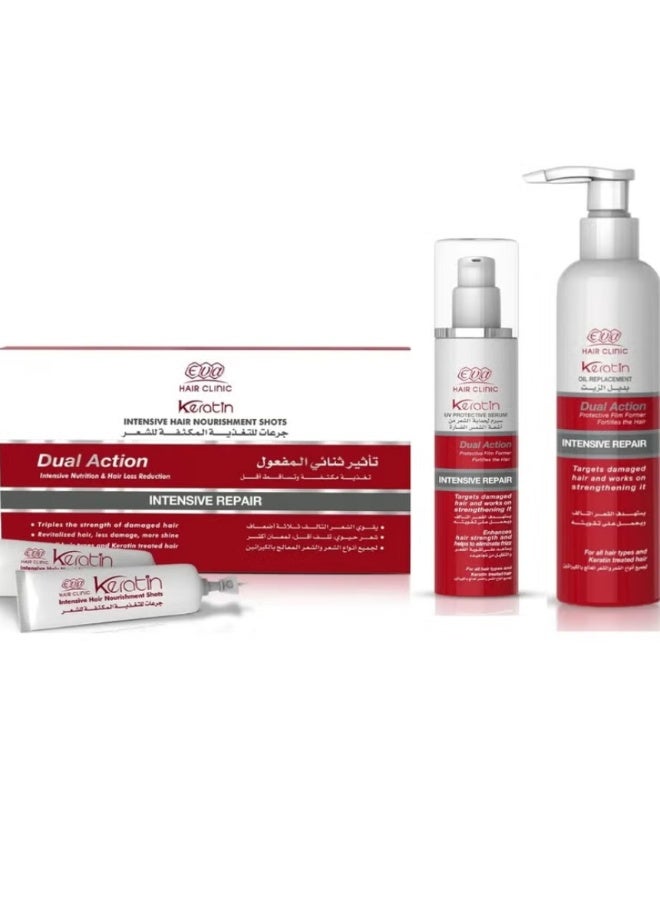 إيفا ايكيراتين - جرعات تغذية مكثفة للشعرمع بديل الزيت مع سيروم لحماية الشعر من اشعة الشمس الضارة