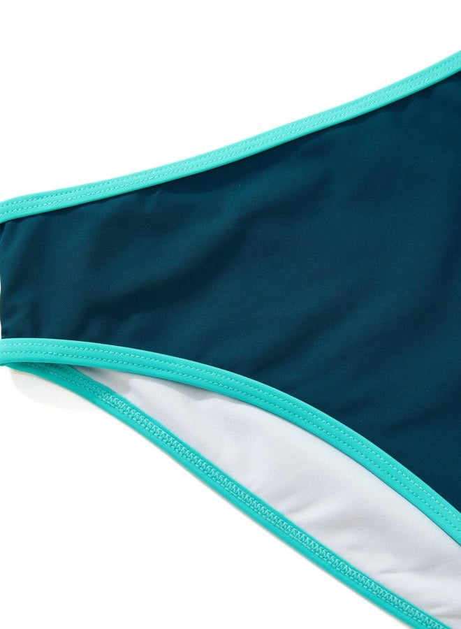 SUUKSESS Women High Waisted 2 Piece Bikini Set Cheeky High Cut Bandeau Swimsuit, 61 Green Blue, M - Image 5