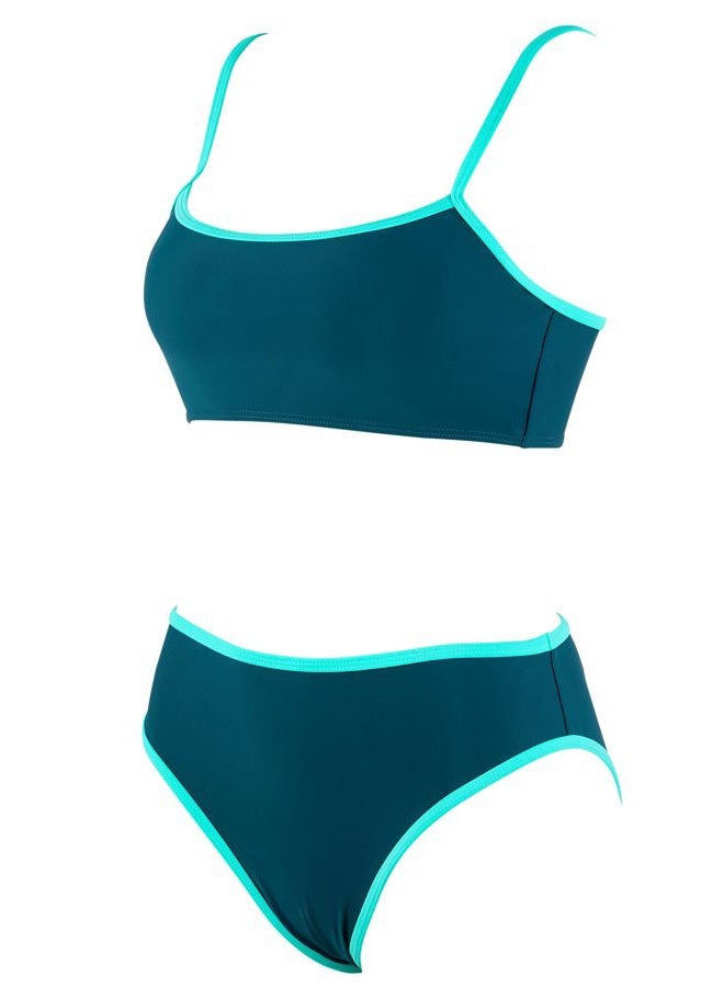 SUUKSESS Women High Waisted 2 Piece Bikini Set Cheeky High Cut Bandeau Swimsuit, 61 Green Blue, M - Image 4