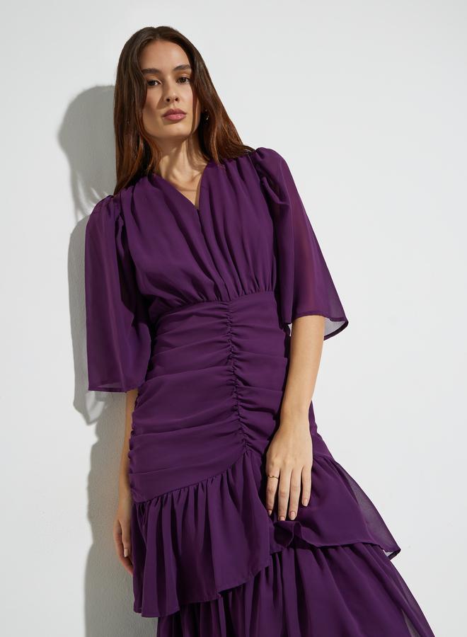 Styli Purple Ruched Waist Tiered Maxi Dress - Image 2