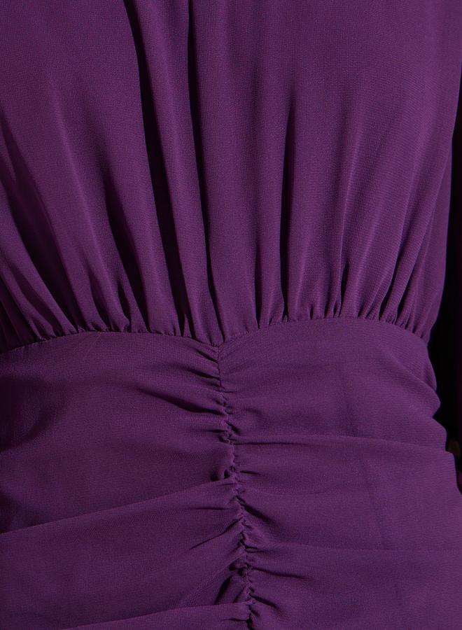 Styli Purple Ruched Waist Tiered Maxi Dress - Image 4