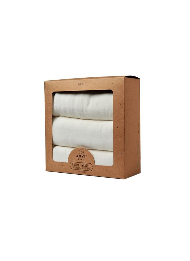 Anvi Baby Set of 3 Organic Bamboo Swaddle-	White Mist  - Image 2