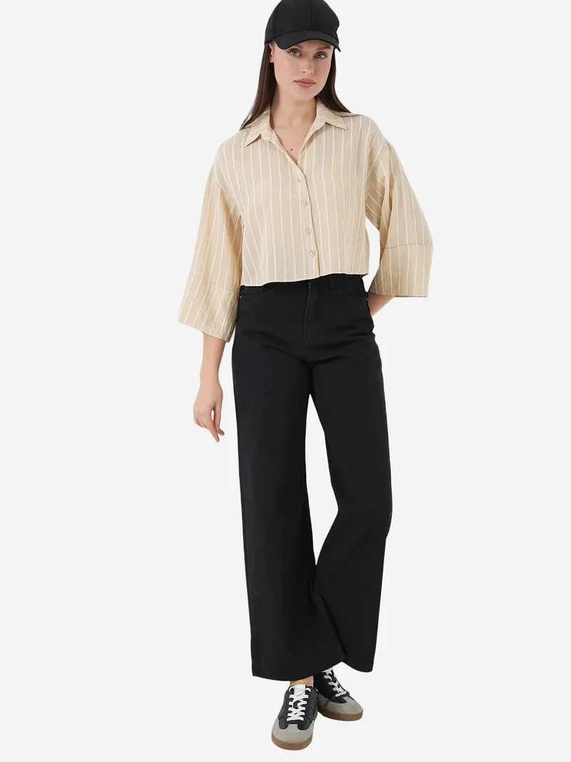 BIG DART BDART Oversized Striped Cropped Shirt with Button Closure