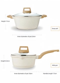 nihao Granite Medical Stone 7-piece Set Non-stick Cookware Set Pan Frying Pan, With Stainless Steel Lids, PFOA Free ,LEAD Free ,CADMIUM Free - Beige  - Image 3