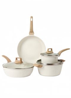 nihao Granite Medical Stone 7-piece Set Non-stick Cookware Set Pan Frying Pan, With Stainless Steel Lids, PFOA Free ,LEAD Free ,CADMIUM Free - Beige  - Image 1