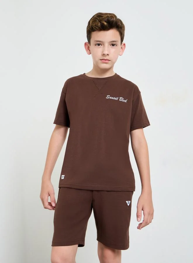 ستايلي Overlock Stitch Oversized T-Shirt and Drawstring Shorts Set