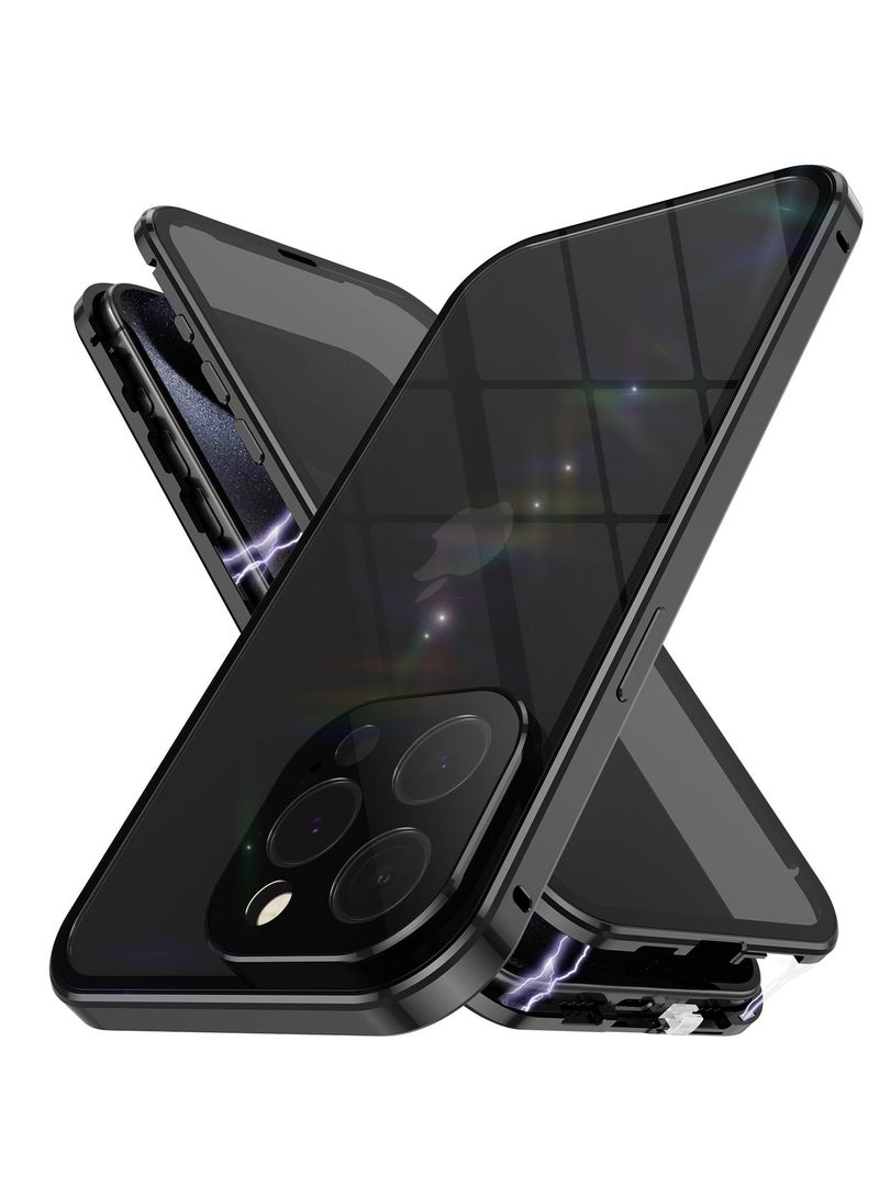 Excefore Privacy Case with iPhone 15 Pro Max, 360 Degree Front and Back Privacy Tempered Glass Cover, Anti Peep Magnetic, Magnetic Metal Bumper Anti Peep Cover for iPhone 15 Pro Max, Black - Image 1