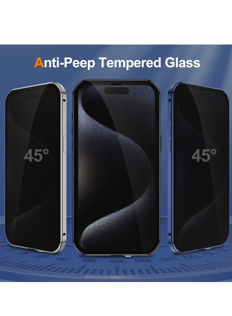Excefore Privacy Case with iPhone 15 Pro Max, 360 Degree Front and Back Privacy Tempered Glass Cover, Anti Peep Magnetic, Magnetic Metal Bumper Anti Peep Cover for iPhone 15 Pro Max, Black - Image 3