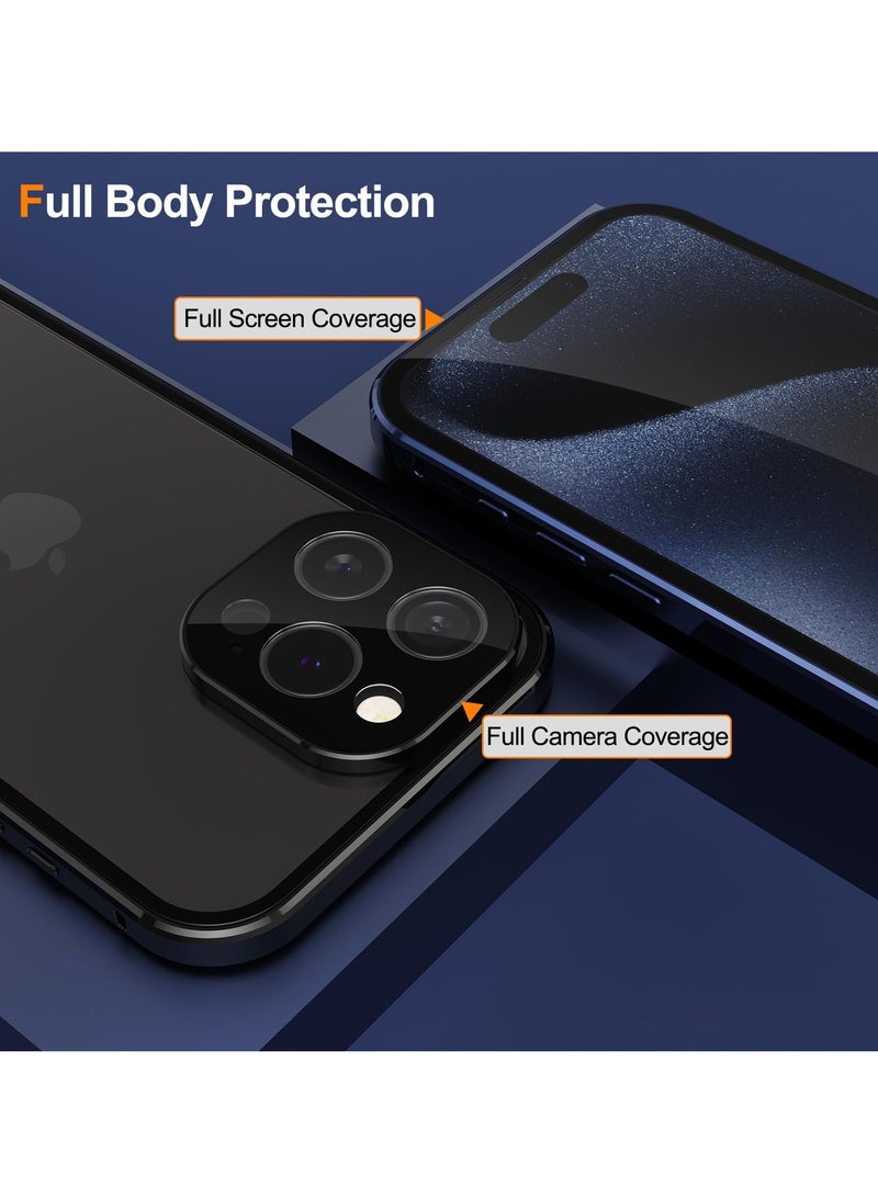 Excefore Privacy Case with iPhone 15 Pro Max, 360 Degree Front and Back Privacy Tempered Glass Cover, Anti Peep Magnetic, Magnetic Metal Bumper Anti Peep Cover for iPhone 15 Pro Max, Black - Image 4