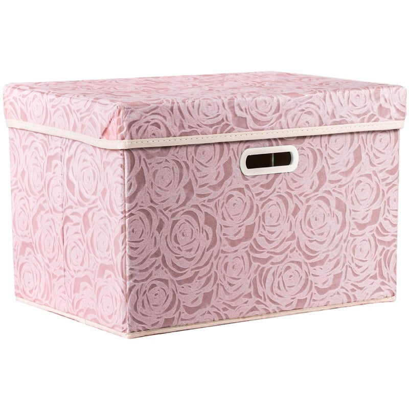 Prandom Storage Boxes with Lids LargeRose Pattern Fabric Decorative Storage Box Really Useful BoxClothing StorageCubes OrganizersCollapsibleStackable45x30x30cm Pink1Pack