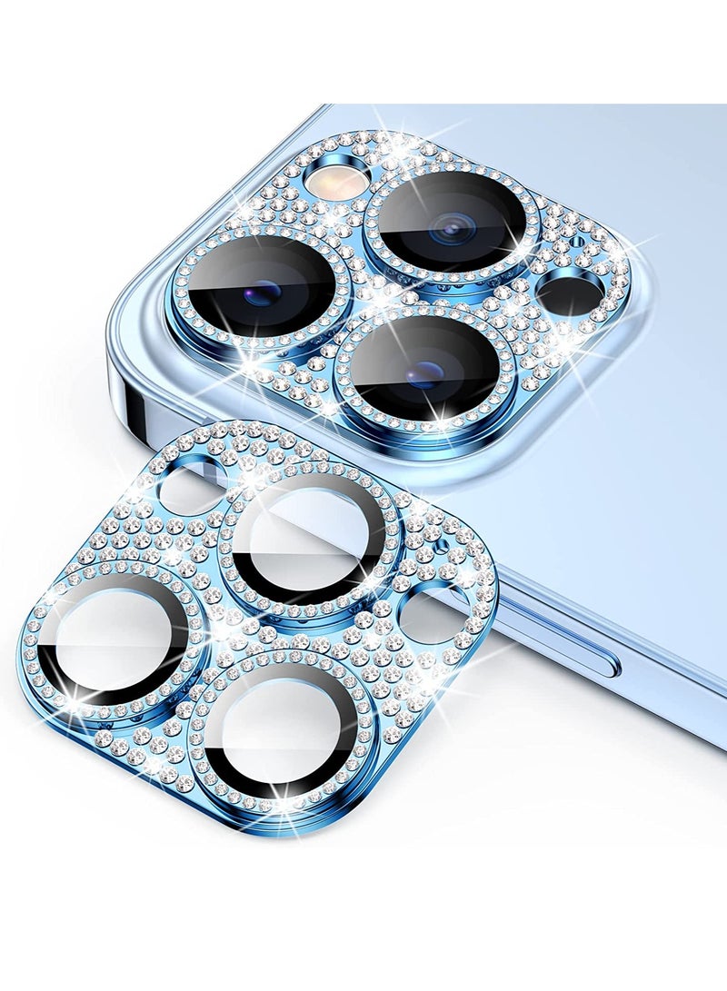 Camera Lens Protector, Glitter Diamond Lens Cover Glass Screen Protector Accessories for iPhone 14 Pro Max & 14 Pro Blue - Image 1