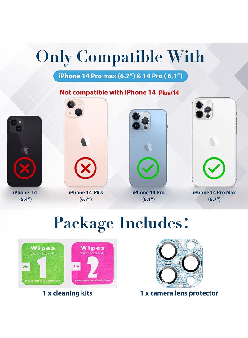 Camera Lens Protector, Glitter Diamond Lens Cover Glass Screen Protector Accessories for iPhone 14 Pro Max & 14 Pro Blue - Image 2