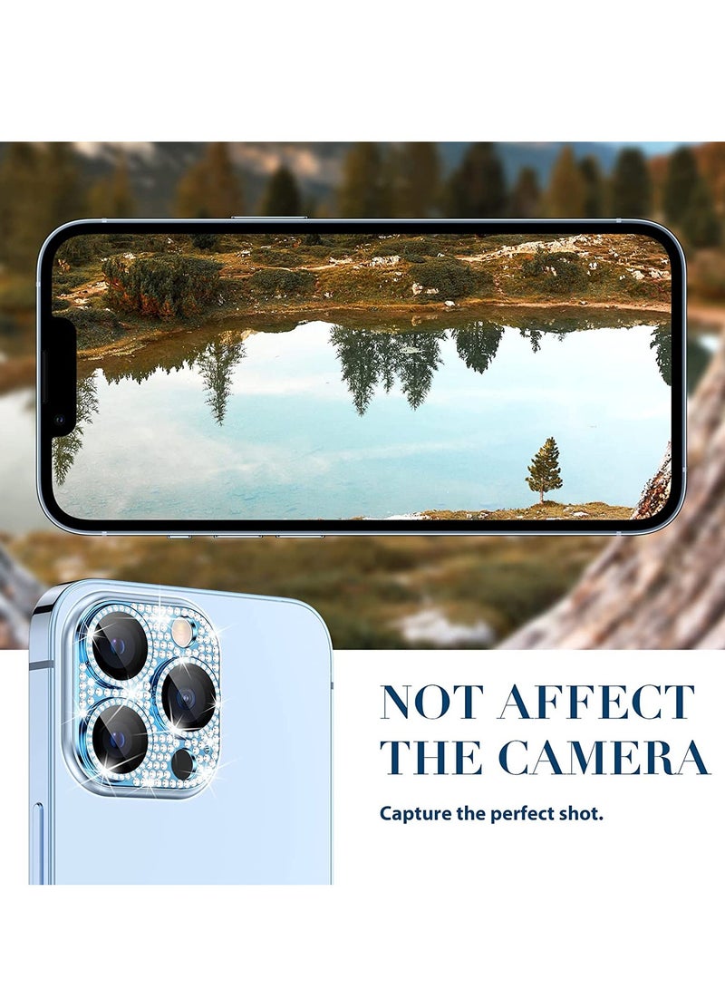 Camera Lens Protector, Glitter Diamond Lens Cover Glass Screen Protector Accessories for iPhone 14 Pro Max & 14 Pro Blue - Image 4