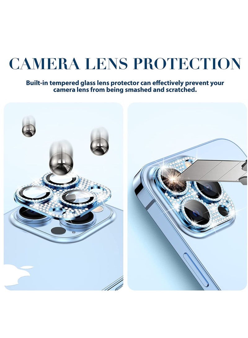 Camera Lens Protector, Glitter Diamond Lens Cover Glass Screen Protector Accessories for iPhone 14 Pro Max & 14 Pro Blue - Image 3