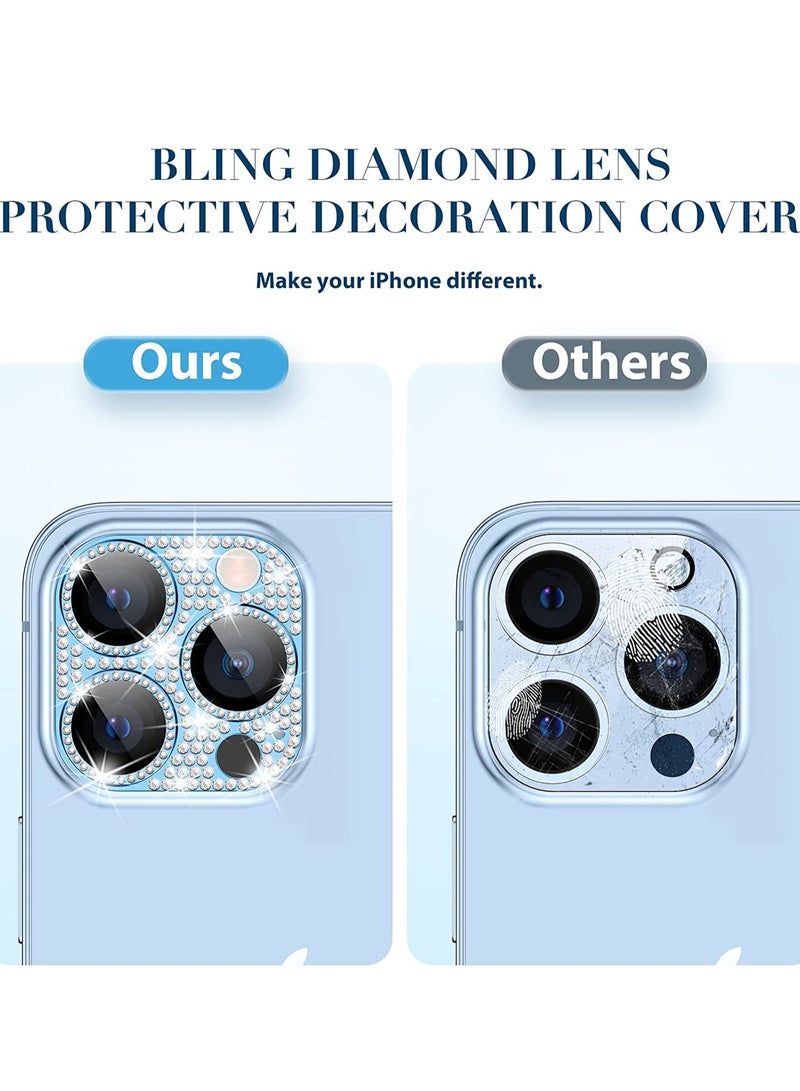 Camera Lens Protector, Glitter Diamond Lens Cover Glass Screen Protector Accessories for iPhone 14 Pro Max & 14 Pro Blue - Image 5