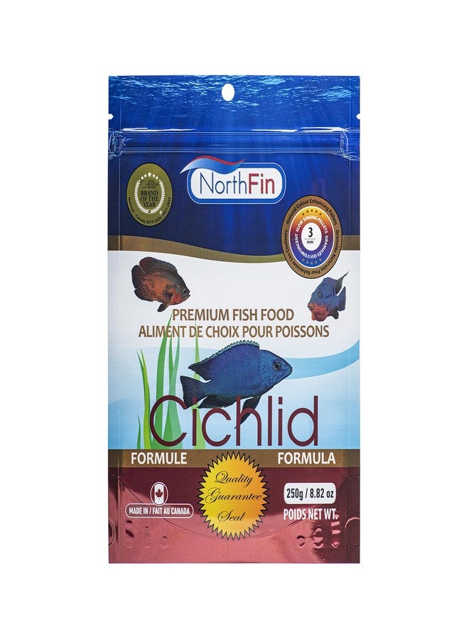 Northfin Cichlid Formula Fish Food - Slow Sinking Pellets for Cichlids (3mm, 250g) | Premium High-Protein, All-Natural Cichlid Diet to Enhance Color & Growth - No Fillers, No Hormones, Made in Canada