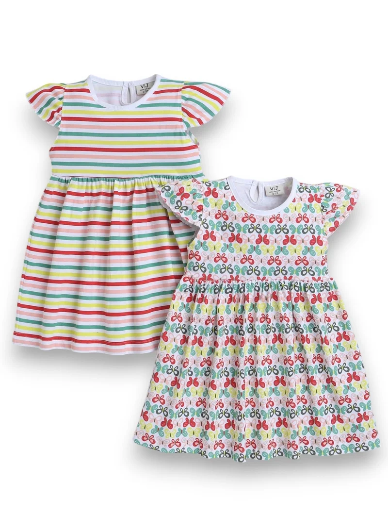 victor and jane Striped Flutter Sleeve Dress