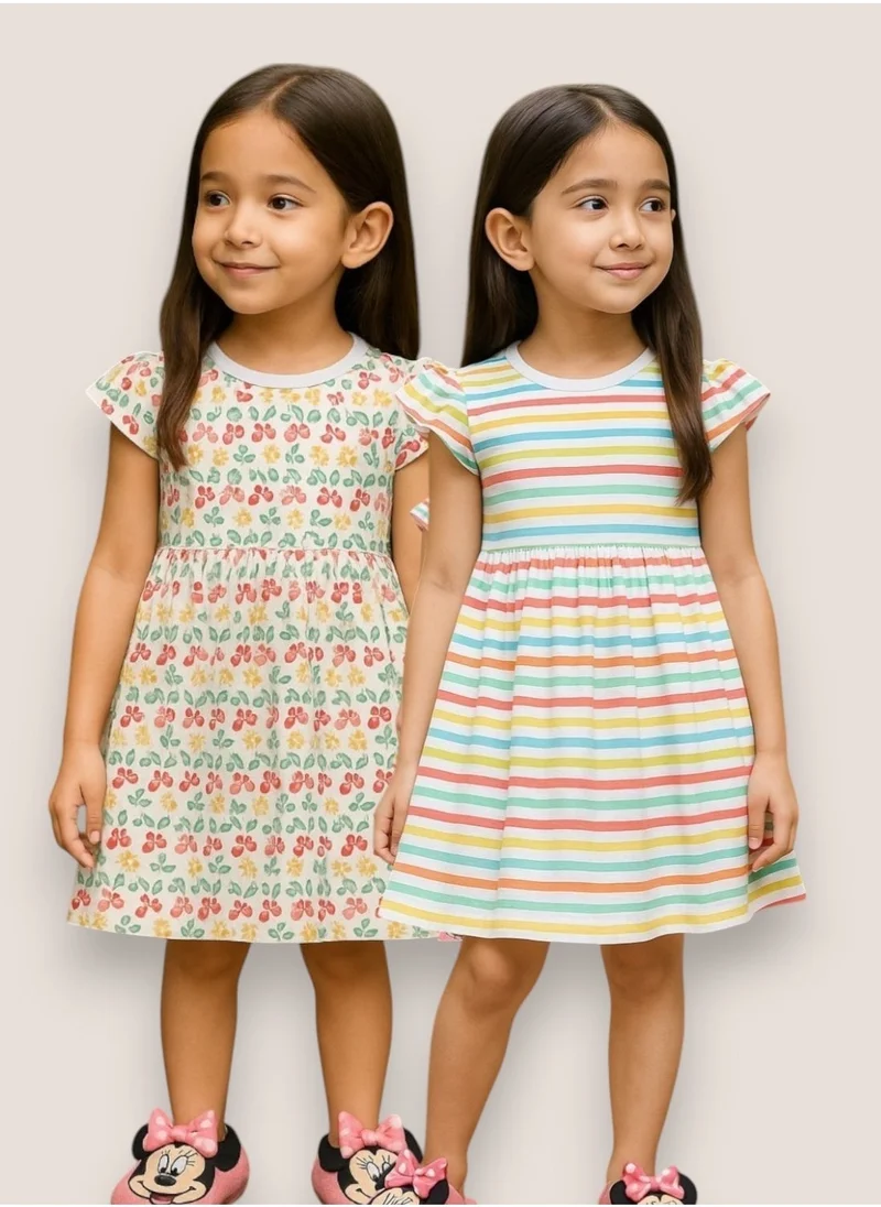 victor and jane Striped Flutter Sleeve Dress