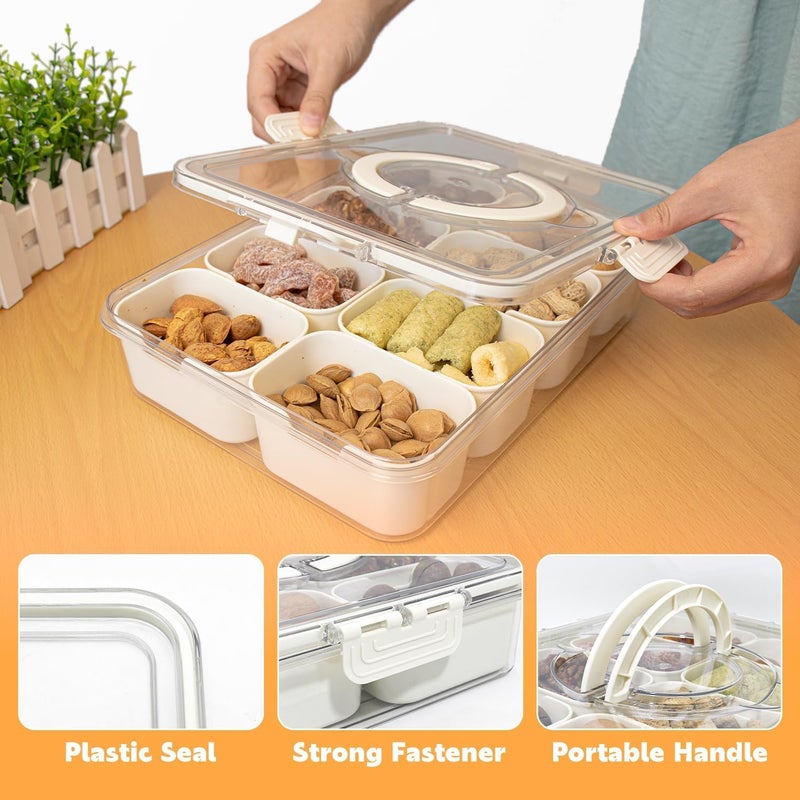 LAYZOO Divided Serving Tray with Lid and Handle,8 Compartments Snacks Box,Fruit Tray,Veggie Tray,Portable Snack Platter for Candy Fruits Nuts Snack Party Entertaining Picnic (1 PCS) - Image 4