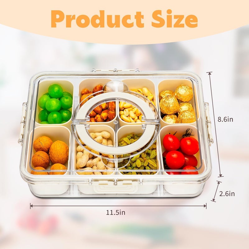 LAYZOO Divided Serving Tray with Lid and Handle,8 Compartments Snacks Box,Fruit Tray,Veggie Tray,Portable Snack Platter for Candy Fruits Nuts Snack Party Entertaining Picnic (1 PCS) - Image 2