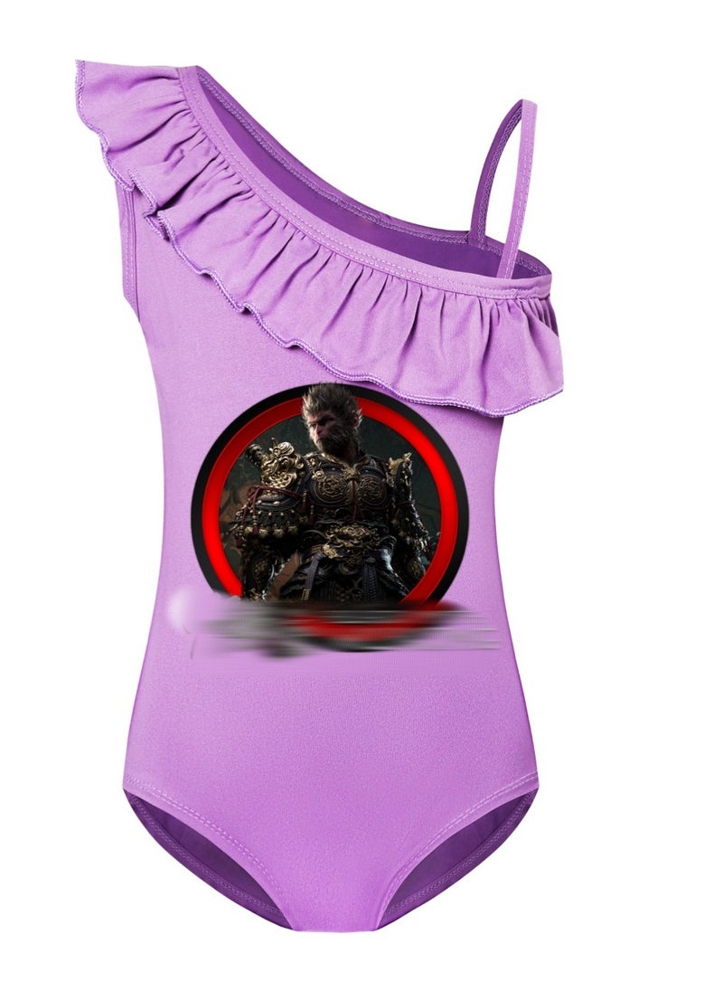 MQD Black Myth Goku Girls' One Piece Swimsuit And Cap Set 