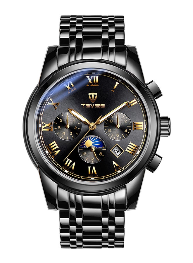 ساعة يد كرونوغراف بعقارب وسوار من الإستانلس ستيل طراز 9005 - مقاس 44 مم - لون أسود men