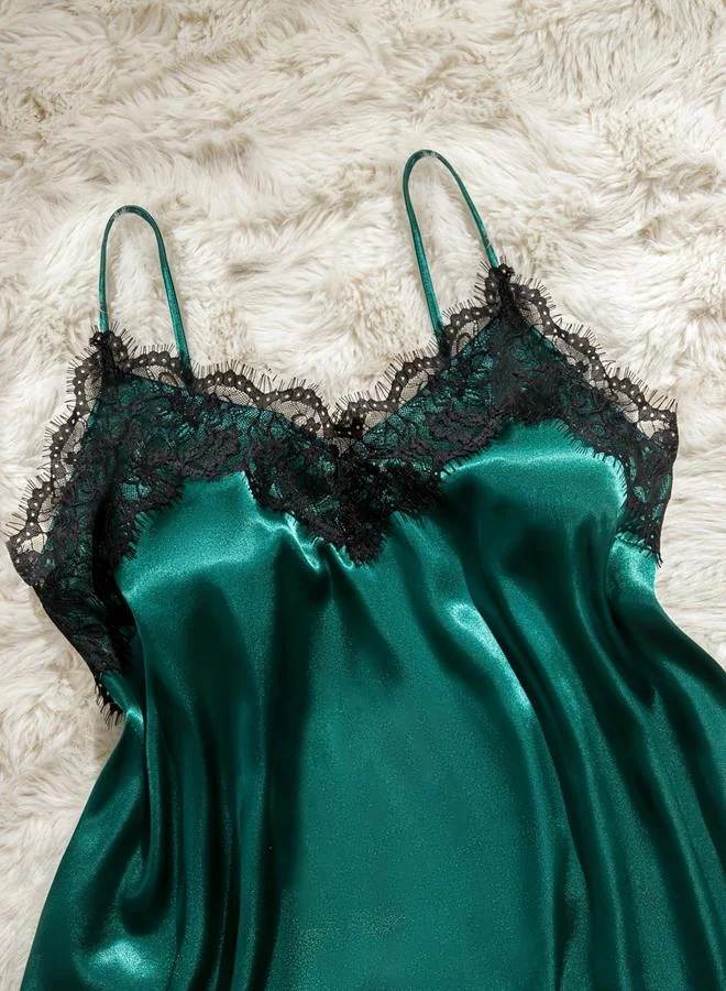 Take Two Dark Green Lace Cami Top and Shorts Set