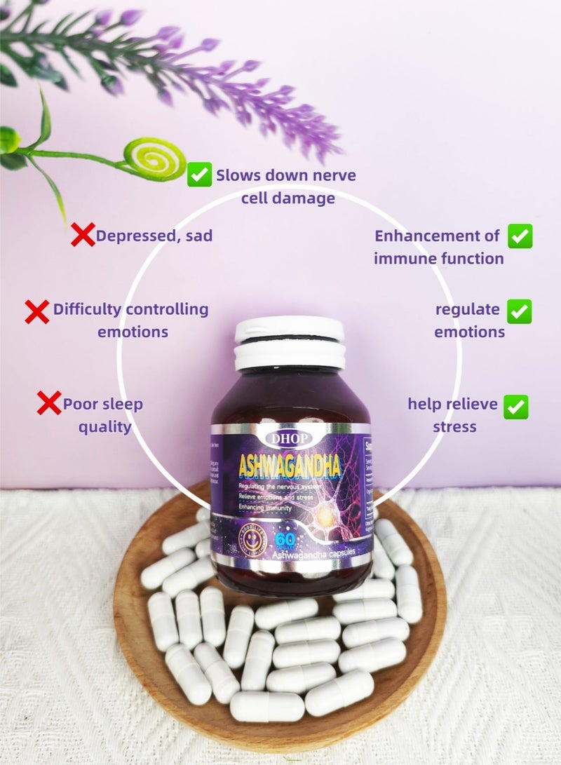 DHOP Ashwagandha Effective prevention of depression, relieve emotions and stress, boost immunity, improve sleep quality, 60 capsules Effective prevention of depression, relieve emotions and stress, boost immunity, improve sleep quality, 60 capsules - Image 5
