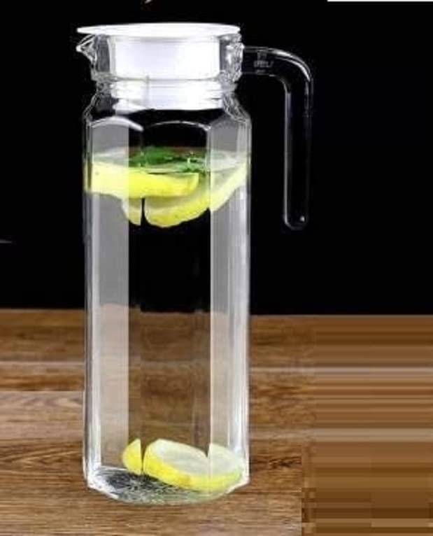 BSCART 1100 ml Glass Jug Pitcher with Plastic lid, Juice Pitcher Water jug hot Cold Water ice Tea, Milk and Juice Beverage Carafes 1.1 LTR, Carafe with Handle Transparent  - Image 2