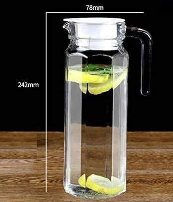 BSCART 1100 ml Glass Jug Pitcher with Plastic lid, Juice Pitcher Water jug hot Cold Water ice Tea, Milk and Juice Beverage Carafes 1.1 LTR, Carafe with Handle Transparent  - Image 4