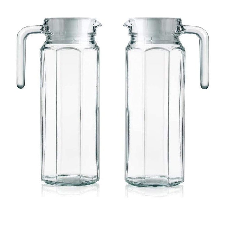 BSCART 1100 ml Glass Jug Pitcher with Plastic lid, Juice Pitcher Water jug hot Cold Water ice Tea, Milk and Juice Beverage Carafes 1.1 LTR, Carafe with Handle Transparent  - Image 3